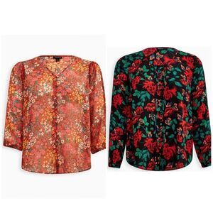Torrid Bundle of 2 Long Sleeve Floral Blouses Size 0 = L
